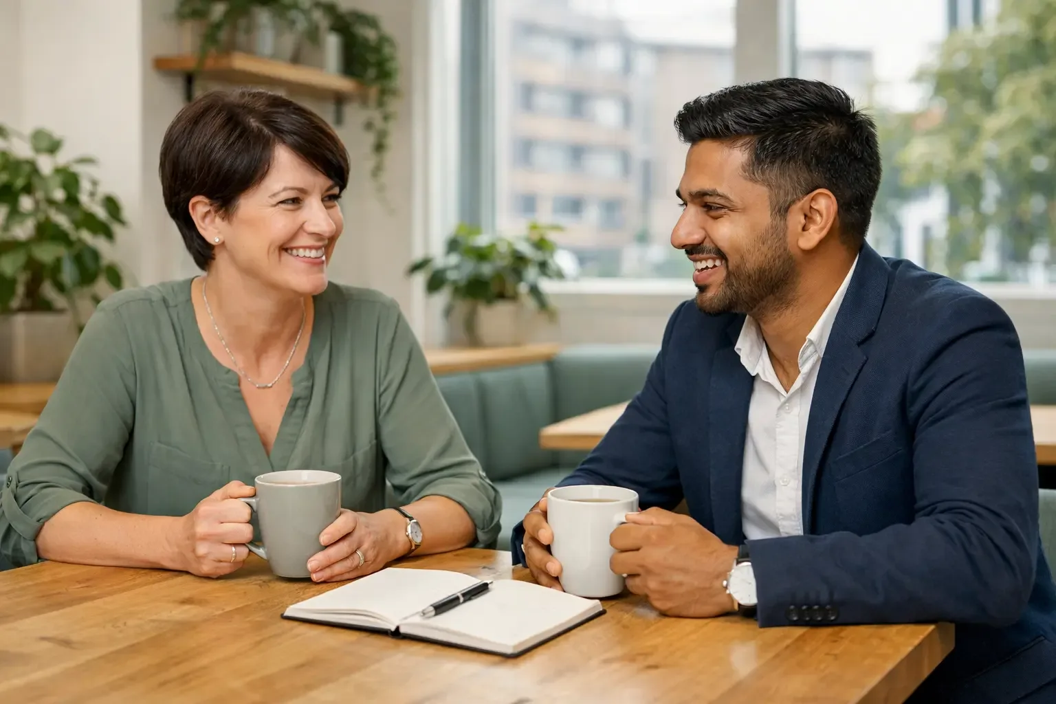 Friendly and approachable accounting consultation meeting for a Sheffield-based SME owner.