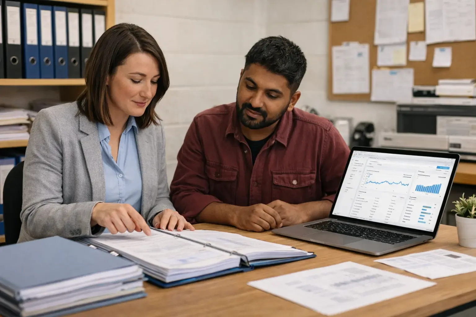 Chartered accountant reviewing organised bookkeeping ledger