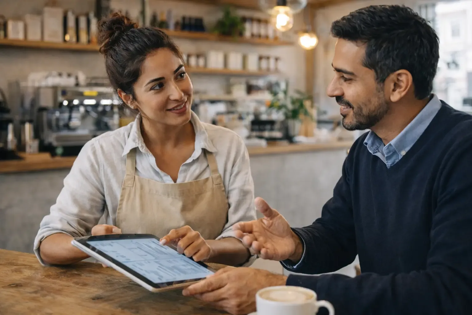 Business owner reviewing digital bookkeeping dashboard