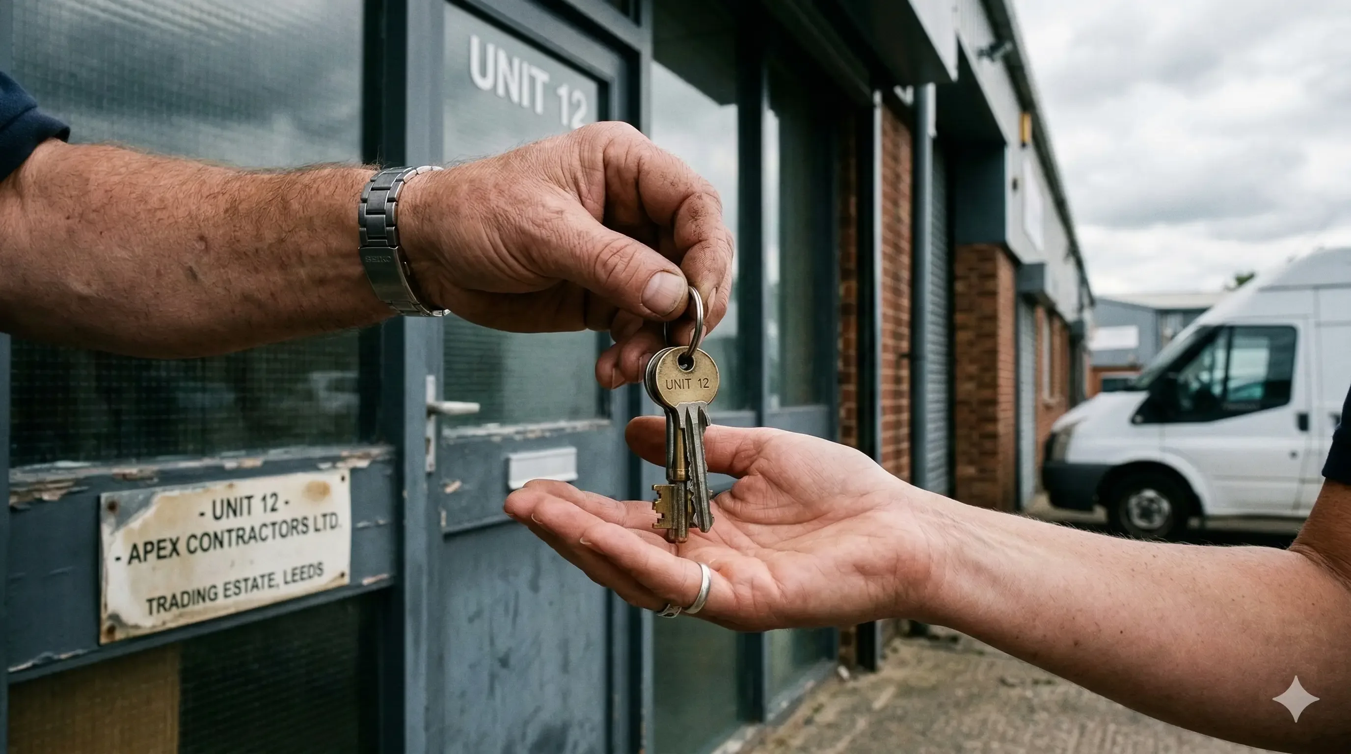 A close-up of a business owner receiving the keys to a new commercial unit, symbolising the successful completion of a business acquisition supported by expert ACSP and accounting oversight.