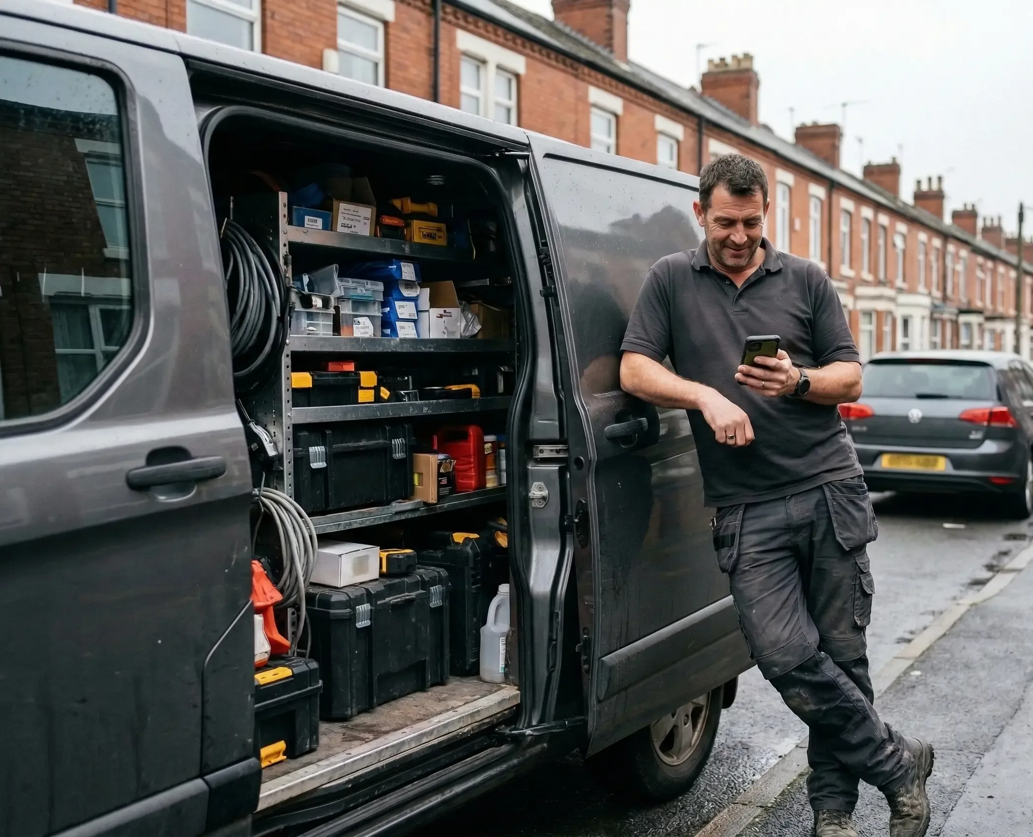 Sole trader electrician reviewing digital records for MTD compliance.